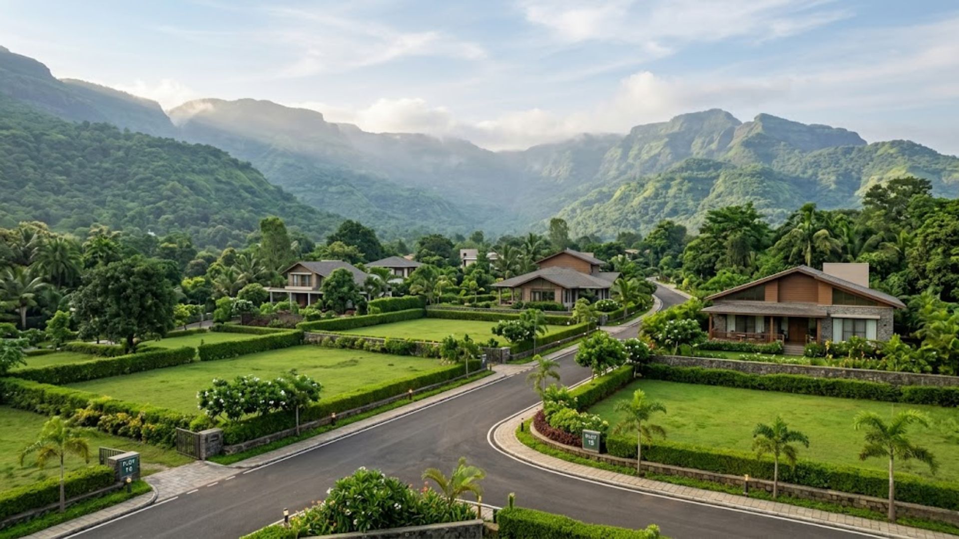 Weekend homes and plotted land in Neral surrounded by green hills, showing why Mumbai buyers are exploring plots near Matheran.